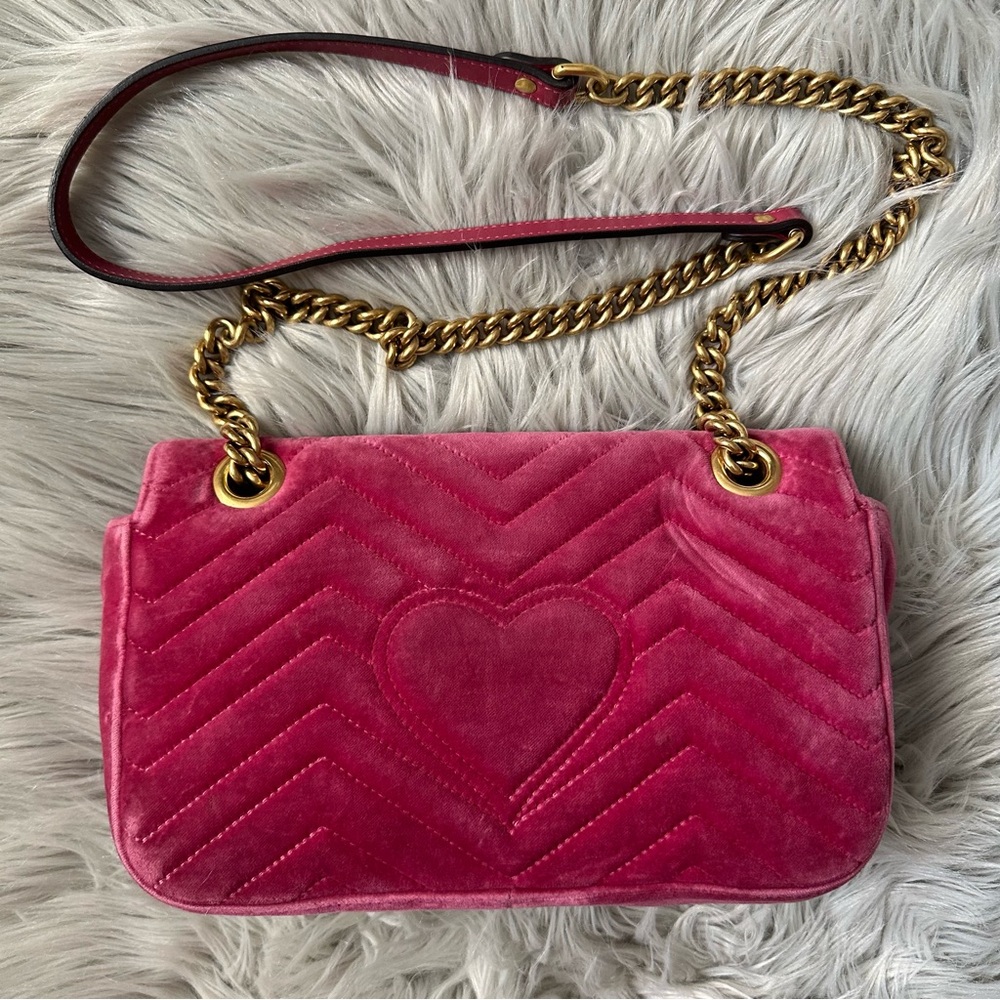 GUCCI Velvet Matelasse Small GG Marmont Shoulder Bag Crossbody Pink - Picture 4 of 17